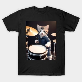 Drummer cat - Modern digital art T-Shirt